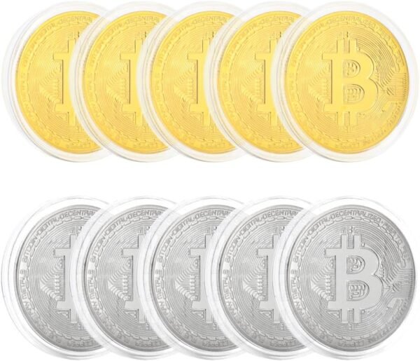 10 Pcs Bitcoin Coin Souvenir Gift with Coin Case, Bitcoin Commemorative Coin, Gold and Silver Plated Bitcoin for Commemoration, Blockchain Cryptocurrency, BTC Collectible Coin - Image 2