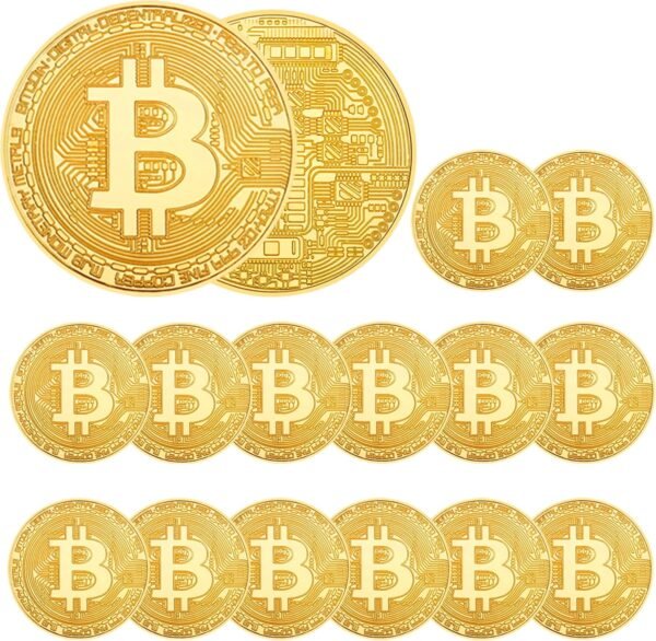 15Pcs Bitcoin Coin, Bitcoin Commemorative Coin, Blockchain Cryptocurrency, Collectible Coin with Protective Case, Gold Bitcoin Tokens, Home and Office Decoration (Gold) - Image 2