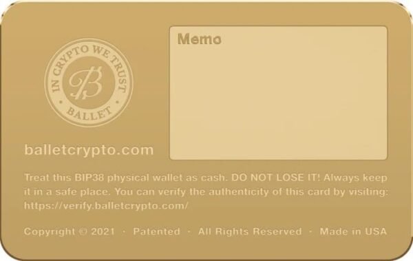 Ballet XRP Gold Plated Crypto Wallet - The Easiest Crypto Cold Storage Card - Hardware Wallet with Secure Multicurrency and NFT Support - Image 3