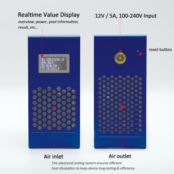 BeLuckyMan Bitcoins Miner Machine Lotto Mining Device 1TH/S WiFi SHA-256 Asic Chip BM1366 Portable V7 Micro Silent Cryptocurrency Home Use, Blue - Image 4
