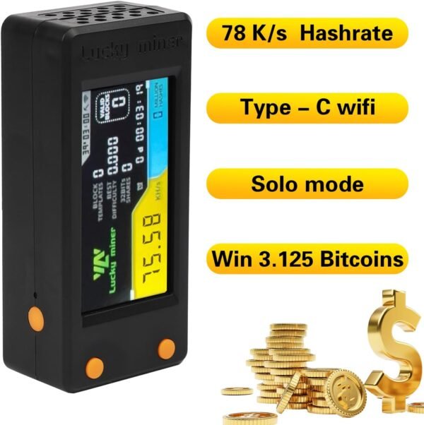 Bitcoins Miner Lotto Mining Device 78K/S 2.4G WiFi/Hotspot SHA-256 Asic Chip BM1366 Portable LV02 Micro Silent Cryptocurrency Home Use BTC Miner Machine Solo Miner - Image 5