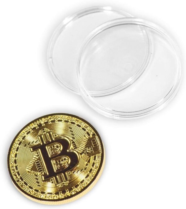 Bitcoin Coin Souvenir with Coin Case, Physical Bitcoin Collection, Gold Plated Bitcoin for Commemoration, Crypto Currency Coin BTC for Gift, Gold Bitcoin Tokens - Image 3