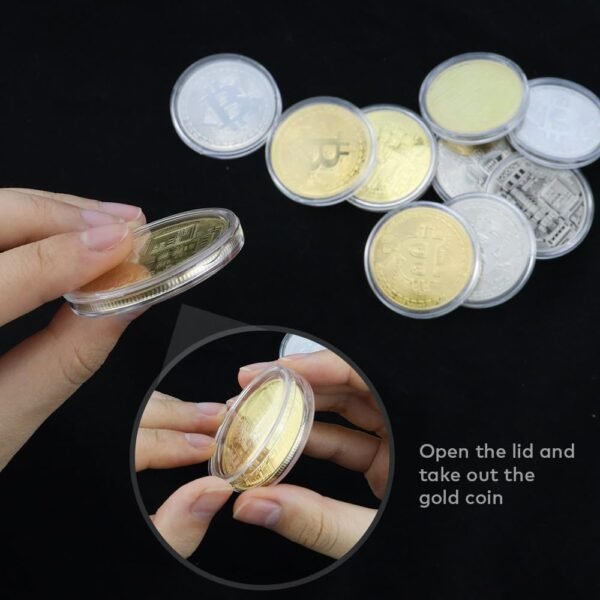 10 Pcs Bitcoin Coin Souvenir Gift with Coin Case, Bitcoin Commemorative Coin, Gold and Silver Plated Bitcoin for Commemoration, Blockchain Cryptocurrency, BTC Collectible Coin - Image 4
