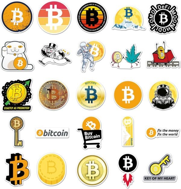 50 Pcs Bitcoin Stickers Bulk,Cute Bitcoin Gold Coin Stickers for Adults Kids Girl Teens. Vinyl Waterproof Vsco Money Sticker for Water Bottles,Laptop, Phone Etc - Image 4