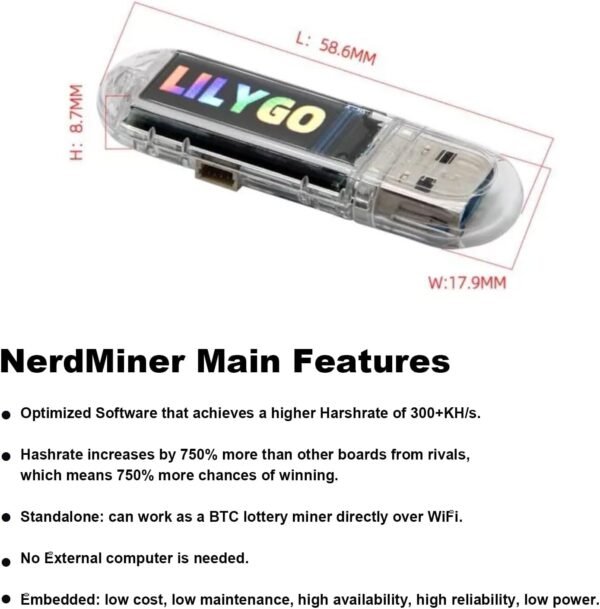 Nerd Miner 300+KH/s Solo Bitcoin BTC Lottery Miner 4X Faster Than Lucky Miner V03 Nerdminer - Image 3