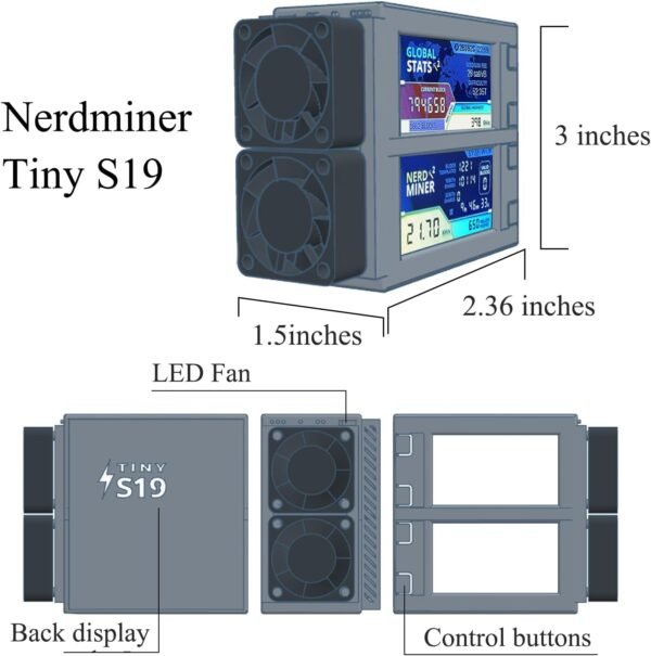 Bitcoins Miner NerdMiner 78KH/s*2 Display S19 Pro 2.4G WiFi Bitcoins Solo Lottery Miner Machine Mini lotto Device Low Power LED Fan(Orange) - Image 3