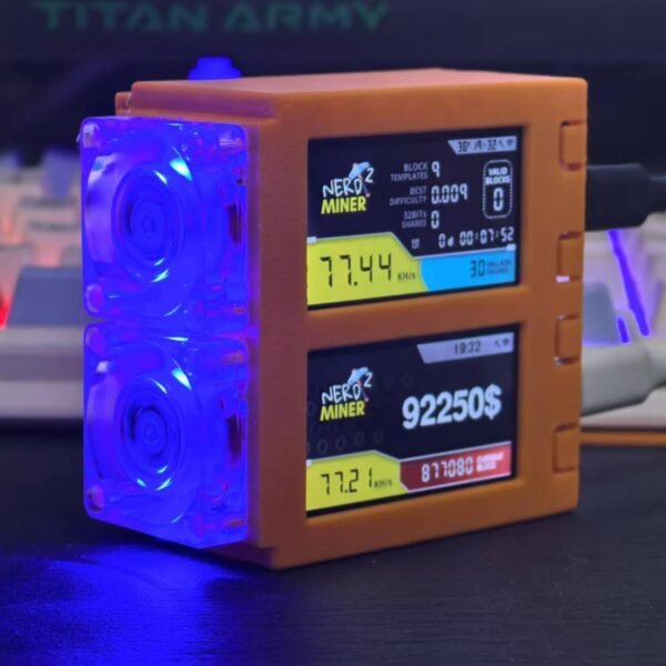 Bitcoins Miner NerdMiner 78KH/s*2 Display S19 Pro 2.4G WiFi Bitcoins Solo Lottery Miner Machine Mini lotto Device Low Power LED Fan(Orange) - Image 5