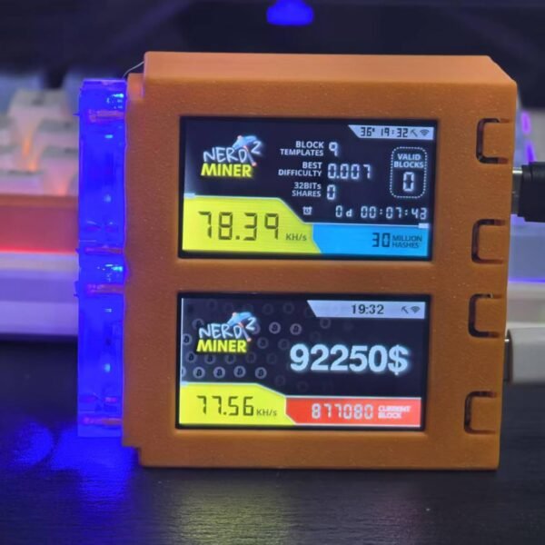 Bitcoins Miner NerdMiner 78KH/s*2 Display S19 Pro 2.4G WiFi Bitcoins Solo Lottery Miner Machine Mini lotto Device Low Power LED Fan(Orange) - Image 6