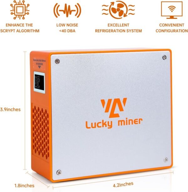 Litecoin, Dogecoin Miner Lucky Miner LG07 Scrypt Algorithm ASIC Miner 11MH/S 2.4GHz WiFi or Hotspot Quiet Include PSU, Crypto Mining Machine for Home Use，Orange - Image 3