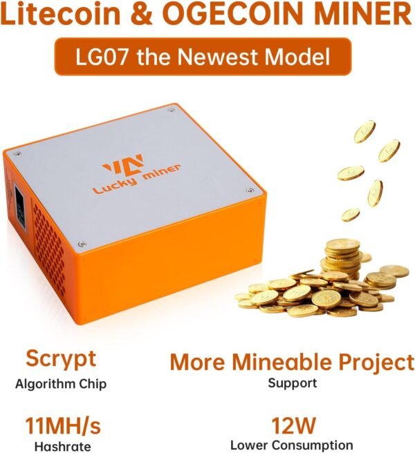 Litecoin, Dogecoin Miner Lucky Miner LG07 Scrypt Algorithm ASIC Miner 11MH/S 2.4GHz WiFi or Hotspot Quiet Include PSU, Crypto Mining Machine for Home Use，Orange - Image 4