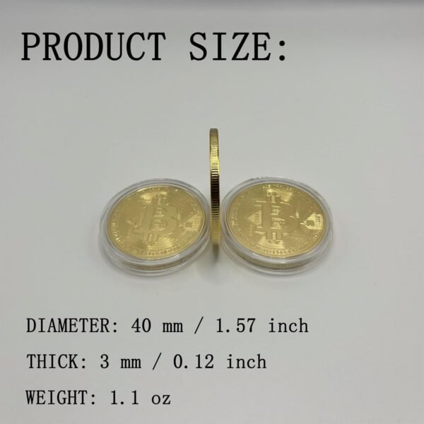 6PCS Gold Plated Bitcoin Coins - 40mm Diameter, 3mm Thickness Commemorative Physical BTC Cryptocurrency Collectible with Clear Protective Case, for Blockchain Enthusiasts - Image 4