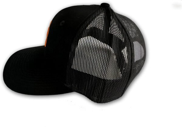Bitcoin High Profile Trucker Baseball Cap Black Cotton Twill Polyester Mesh 3D Puff Embroidery (Orange Embroidery) - Image 6