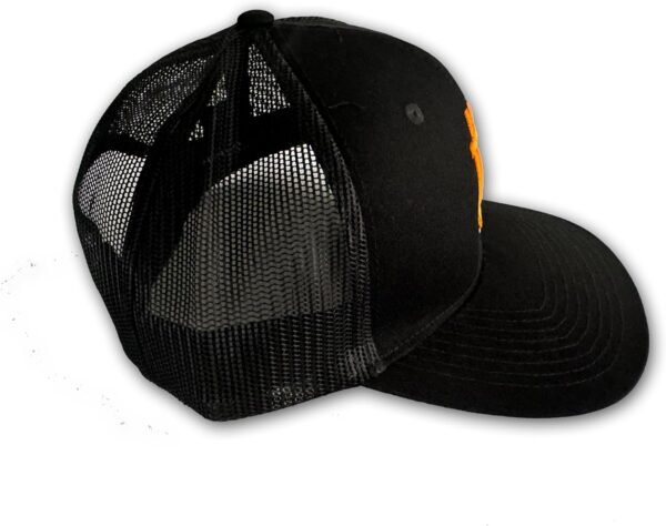 Bitcoin High Profile Trucker Baseball Cap Black Cotton Twill Polyester Mesh 3D Puff Embroidery (Orange Embroidery) - Image 7