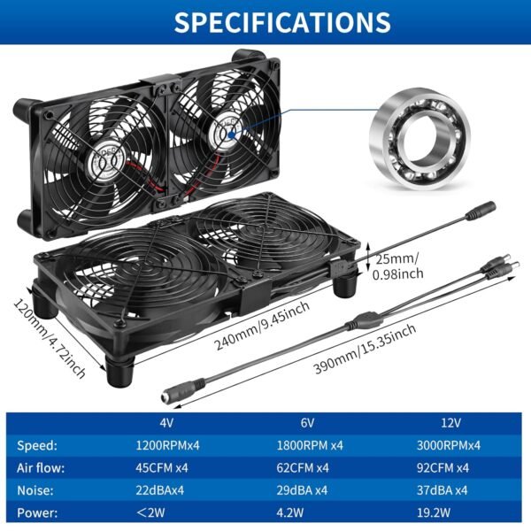 4 x 120mm Server Rack Mount Fan 12V with AC 110V 120V 220V 240V Variable Speed Controller, High Airflow for DIY Mining Rig, AV Cabinet, Modem, Window, Greenhouse Cooling Ventilation - Image 8