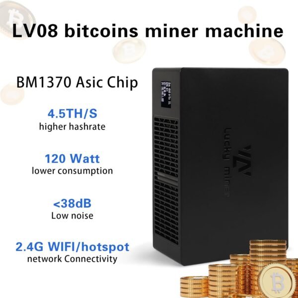 Bitcoins Miner Lucky Miner Lotto Mining Device 4.5TH/S 2.4G WiFi SHA-256 Asic Chip BM1366 Portable LV08 Micro Silent Cryptocurrency Home Use BTC Miner Machine Solo Miner, Black - Image 4