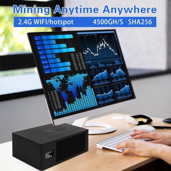 Bitcoins Miner Lucky Miner Lotto Mining Device 4.5TH/S 2.4G WiFi SHA-256 Asic Chip BM1366 Portable LV08 Micro Silent Cryptocurrency Home Use BTC Miner Machine Solo Miner, Black - Image 5