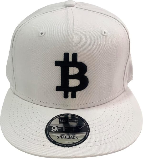 BTC Universe Bitcoin Flat Bill Snapback White Cap with 3D Puff Embroidery - Image 3