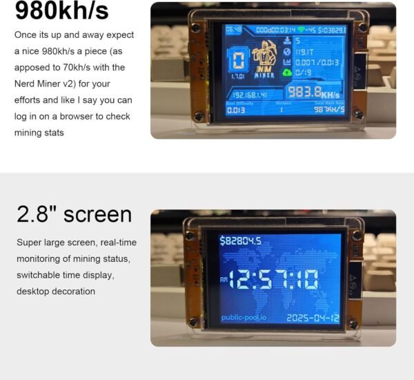 Bitcoin Miner NerdMiner V2 980KH/s 2.8 inch Smart Display Lucky Miner Hashrate Module Crypto Solo Lottery Miner - Image 3