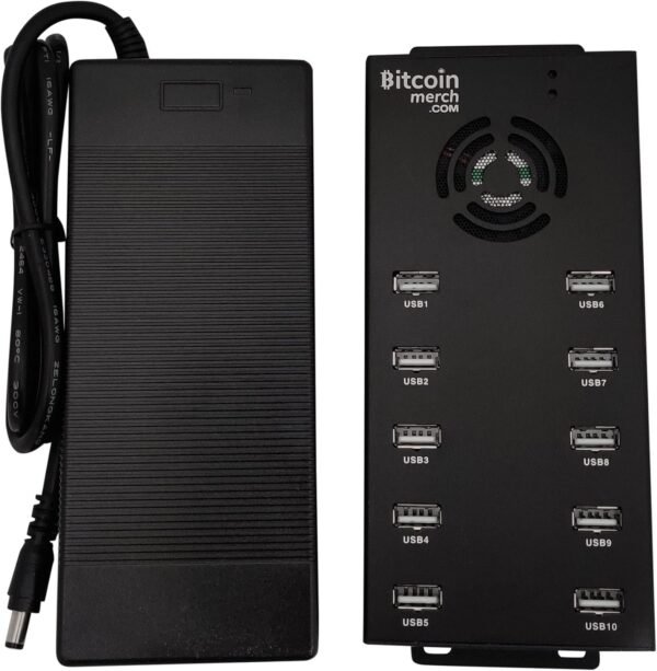 BitcoinMerch.com - 10 Port USB Hub 120W Powered USB 2.0 Charging Hub 12V 10A PSU for NewpPac, Antminer, Moonlander - Image 3