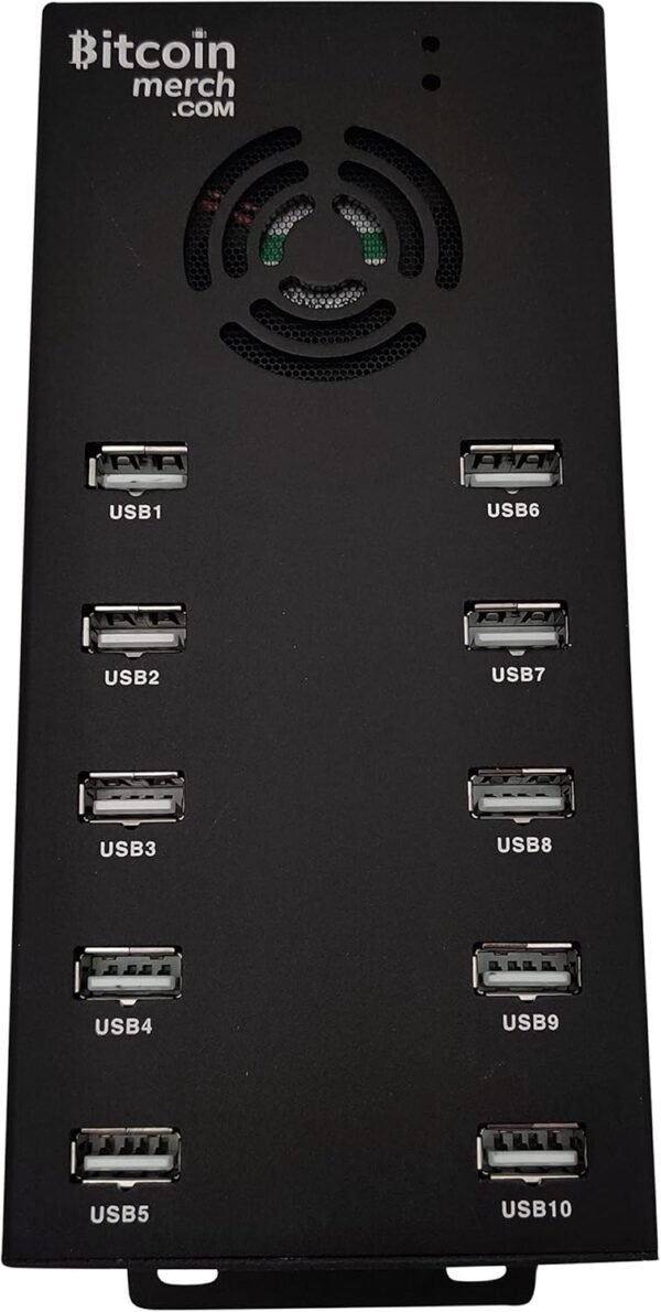 BitcoinMerch.com - 10 Port USB Hub 120W Powered USB 2.0 Charging Hub 12V 10A PSU for NewpPac, Antminer, Moonlander - Image 4