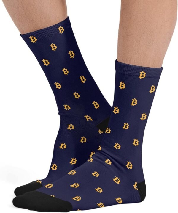 DZUAIKIT Mens Dress Socks Crew Socks Bitcoin Sign Print Man Gift Socks 15.75 Inch Stretch Sport Keep Warm Sock - Image 4