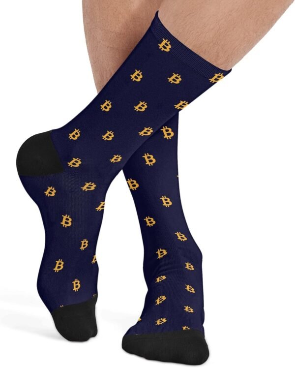 DZUAIKIT Mens Dress Socks Crew Socks Bitcoin Sign Print Man Gift Socks 15.75 Inch Stretch Sport Keep Warm Sock - Image 5