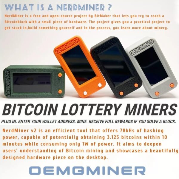 New NerdMiner V2 78KH/s T-Display S3 Bitcoin Solo Lottery Miner Win 6.25 BTC with Low Power Consumption - WiFi Connection, and USB-C Power (78 KH/s) - Image 4