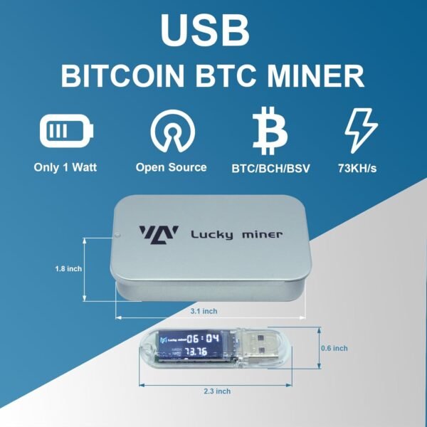 USB Bitcoin Miner Stick LV03 BTC Lottery Crypto Mini Solo 2.4G WiFi 74KH 1W With Display ASIC Algorithm Mining Rig Cryptocurrency Silent(1PCS) - Image 5