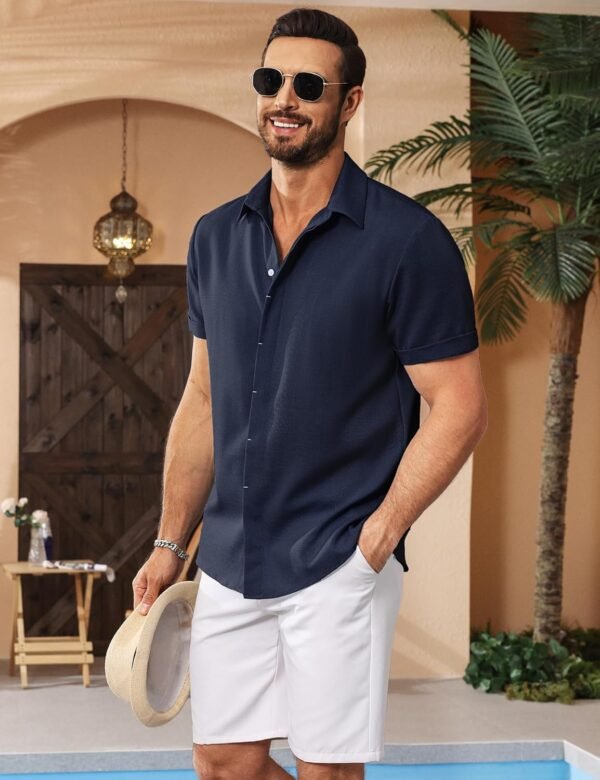 LETSEE Linen Shirts for Men Short Sleeve Button Down Dress Casual Shirt Beach Summer Wedding Hawaiian Outfit - Image 3