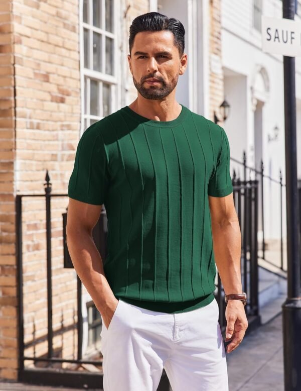 COOFANDY Men's T- Shirts Short Sleeve Knit Sweater Shirt Casual Crewneck Ribbed Pullover Tees - Image 3