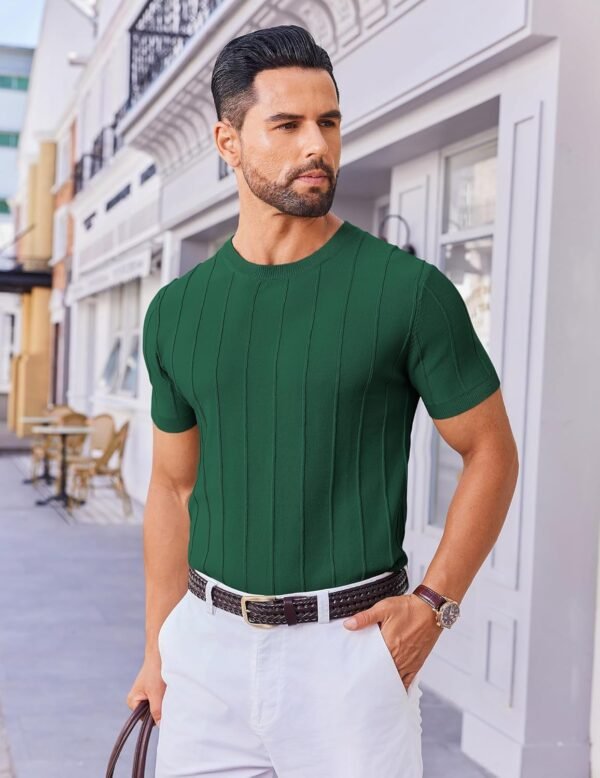 COOFANDY Men's T- Shirts Short Sleeve Knit Sweater Shirt Casual Crewneck Ribbed Pullover Tees - Image 4