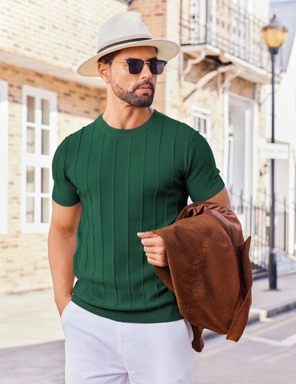 COOFANDY Men's T- Shirts Short Sleeve Knit Sweater Shirt Casual Crewneck Ribbed Pullover Tees - Image 5