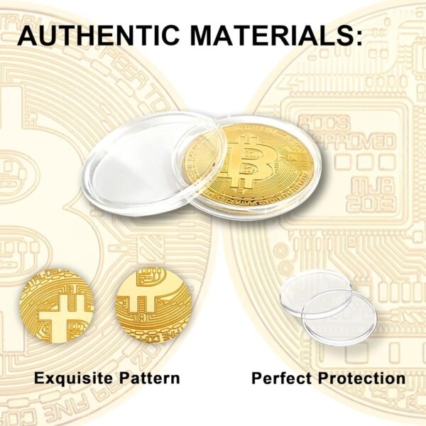 15Pcs Bitcoin Coin, Bitcoin Commemorative Coin, Blockchain Cryptocurrency, Collectible Coin with Protective Case, Gold Bitcoin Tokens, Home and Office Decoration (Gold) - Image 3