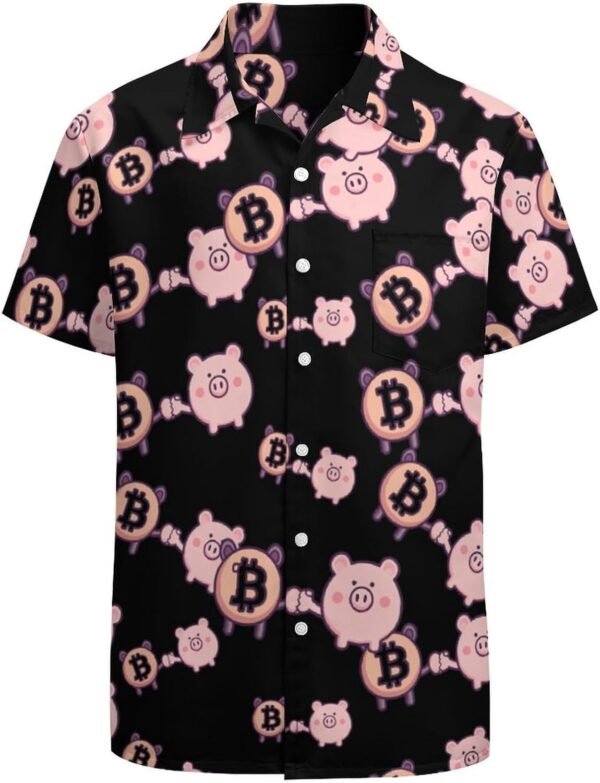 Bitcoin Piggy Banker Hawaiian Shirt for Men Short Sleeve Button Down Shirts Beach Top - Image 5