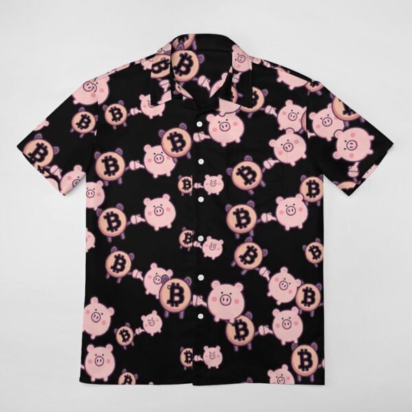 Bitcoin Piggy Banker Hawaiian Shirt for Men Short Sleeve Button Down Shirts Beach Top - Image 6