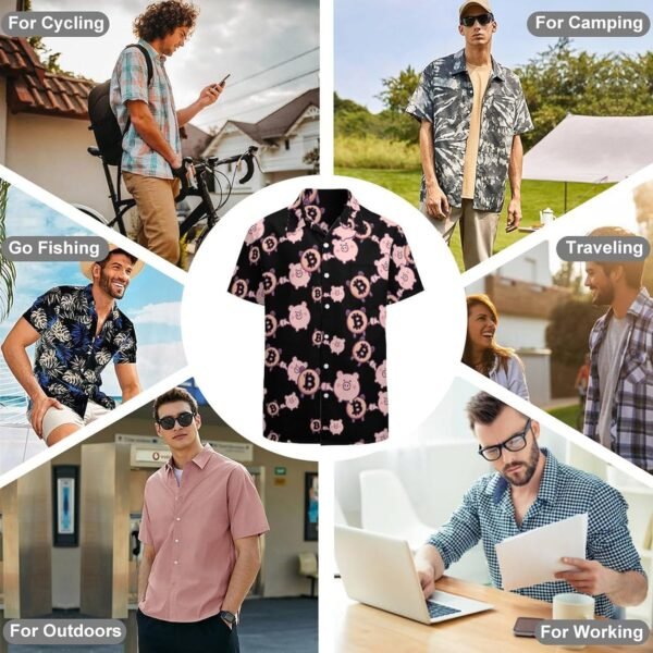 Bitcoin Piggy Banker Hawaiian Shirt for Men Short Sleeve Button Down Shirts Beach Top - Image 8