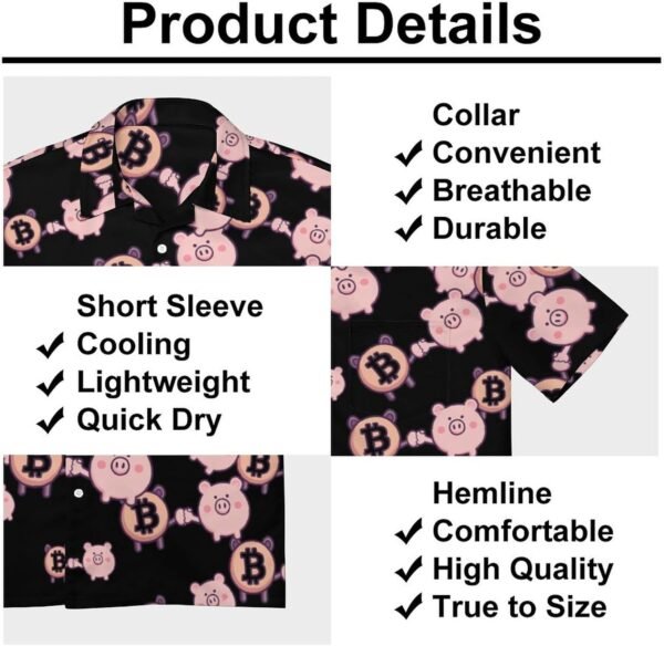 Bitcoin Piggy Banker Hawaiian Shirt for Men Short Sleeve Button Down Shirts Beach Top - Image 9