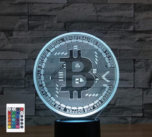 3D Bitcoin Remote Control 16 Color Night Lights Illusion Acrylic LED Table Bedside Lamp Bedroom Desk Decor Birthday Gifts Toy for Kids - Image 2