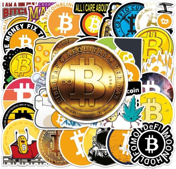 50 Pcs Bitcoin Stickers Bulk,Cute Bitcoin Gold Coin Stickers for Adults Kids Girl Teens. Vinyl Waterproof Vsco Money Sticker for Water Bottles,Laptop, Phone Etc - Image 2