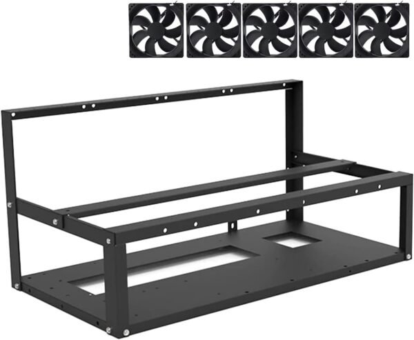 6GPU/ 8GPU Steel Mining Rig Frame Open Air Miner for Mining Cryptocurrency Bitcoin/ETH/ETC/ZEC, Dual Power Supported, Frame Rack w/ 5 Cooling Fans - Image 2