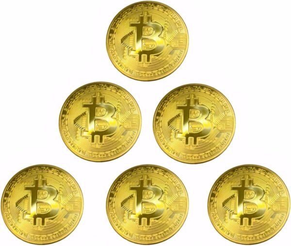 6PCS Gold Plated Bitcoin Coins - 40mm Diameter, 3mm Thickness Commemorative Physical BTC Cryptocurrency Collectible with Clear Protective Case, for Blockchain Enthusiasts - Image 2