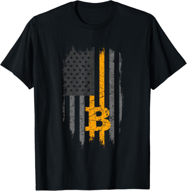 BTC Bitcoin American Flag Crypto Revolution Buy the Dip T-Shirt - Image 2