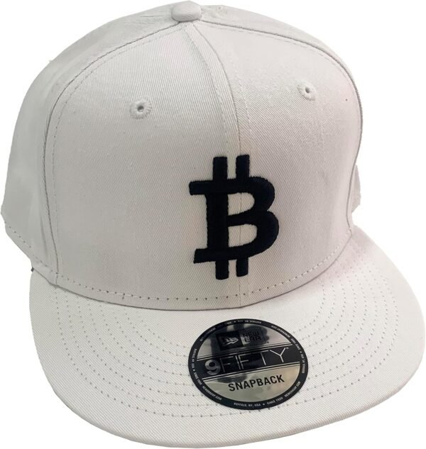 BTC Universe Bitcoin Flat Bill Snapback White Cap with 3D Puff Embroidery - Image 2