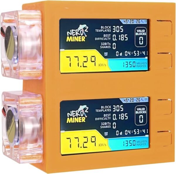 Bitcoins Miner NerdMiner 78KH/s*2 Display S19 Pro 2.4G WiFi Bitcoins Solo Lottery Miner Machine Mini lotto Device Low Power LED Fan(Orange) - Image 2