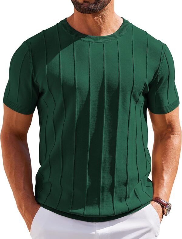 COOFANDY Men's T- Shirts Short Sleeve Knit Sweater Shirt Casual Crewneck Ribbed Pullover Tees - Image 2