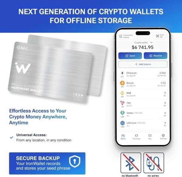 Crypto Wallet - Pack of 2 - Metal Design Card for Cold Crypto Wallet - Storage for Bitcoin, Ethereum & Others - Increased Security - Seed Phrase - Image 2