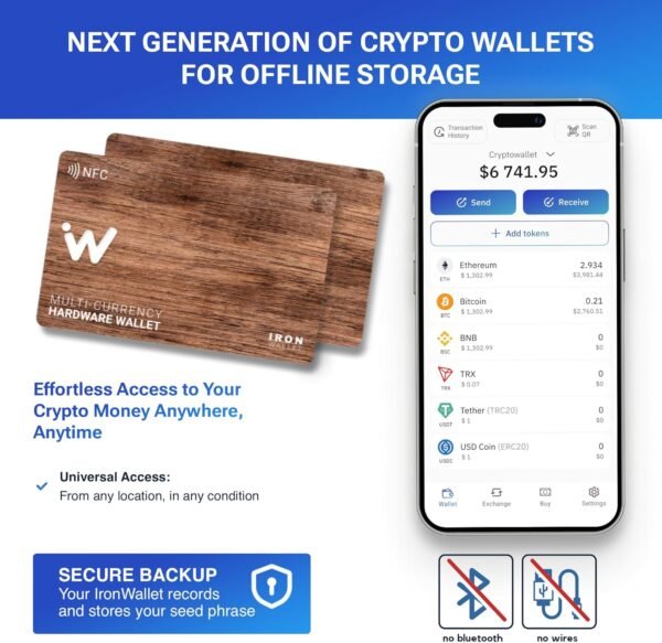 Crypto Wallet - Pack of 2 - Wood Design Card for Cold Crypto Wallet - Storage for Bitcoin, Ethereum & Others - Increased Security - Seed Phrase - Image 2