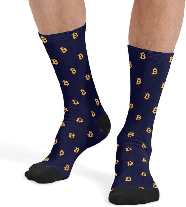 DZUAIKIT Mens Dress Socks Crew Socks Bitcoin Sign Print Man Gift Socks 15.75 Inch Stretch Sport Keep Warm Sock - Image 2