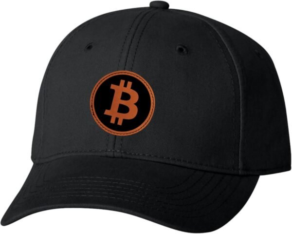 Go All Out Bitcoin Logo Leather Patch Dad Deluxe Trucker Flatbill Baseball Structured Embroidered Hat - Image 2