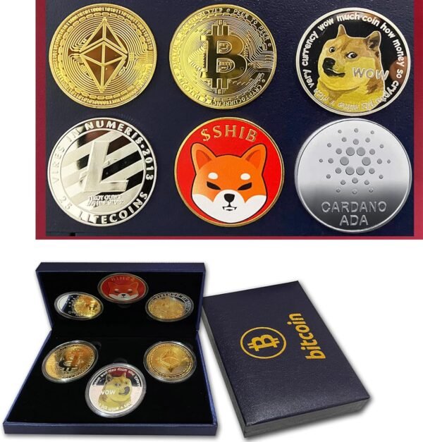 Gold Plated Physical Bitcoin (BTC) - Ethereum (ETH) Shiba Inu (SHIB) Binance (BNB) Polkadot (DOT) Dogecoin (Doge) Commemorative Coin - Blockchain Crypto Coin Set Display - Image 2